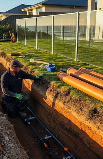 Plumber Laying Orange Pipe